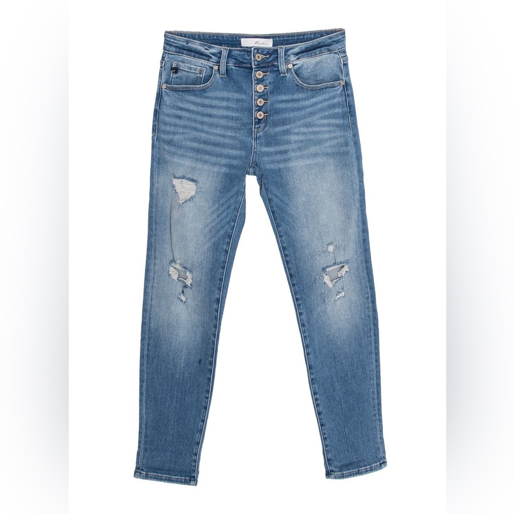 KanCan High-Rise Button Fly Distressed Boyfriend Jean